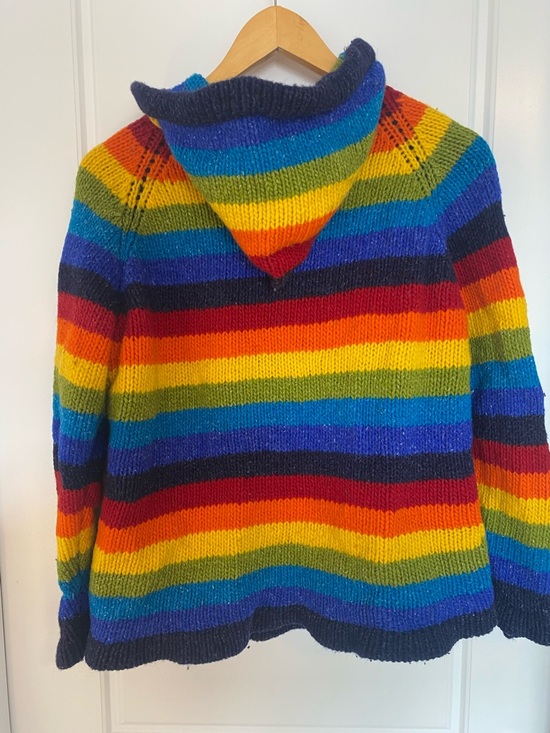 Handmade Knitted Rainbow Stripe Hooded Zip Cardigan Adult - see measurements - Picture 5 of 10